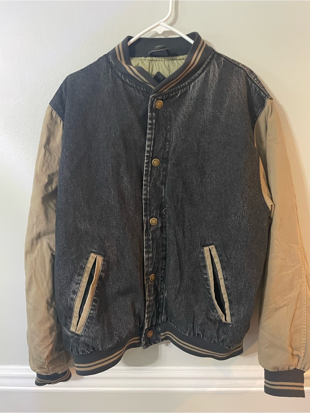 VTG Yukon Trail Men's Two-Tone Bomber Jacket - Denim & Tan Large 90’s